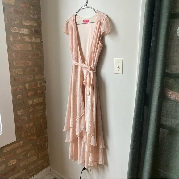 Betsey Johnson Pink Asymmetrical Wrap Midi Dress Light Pink size 4 - Picture 2 of 9